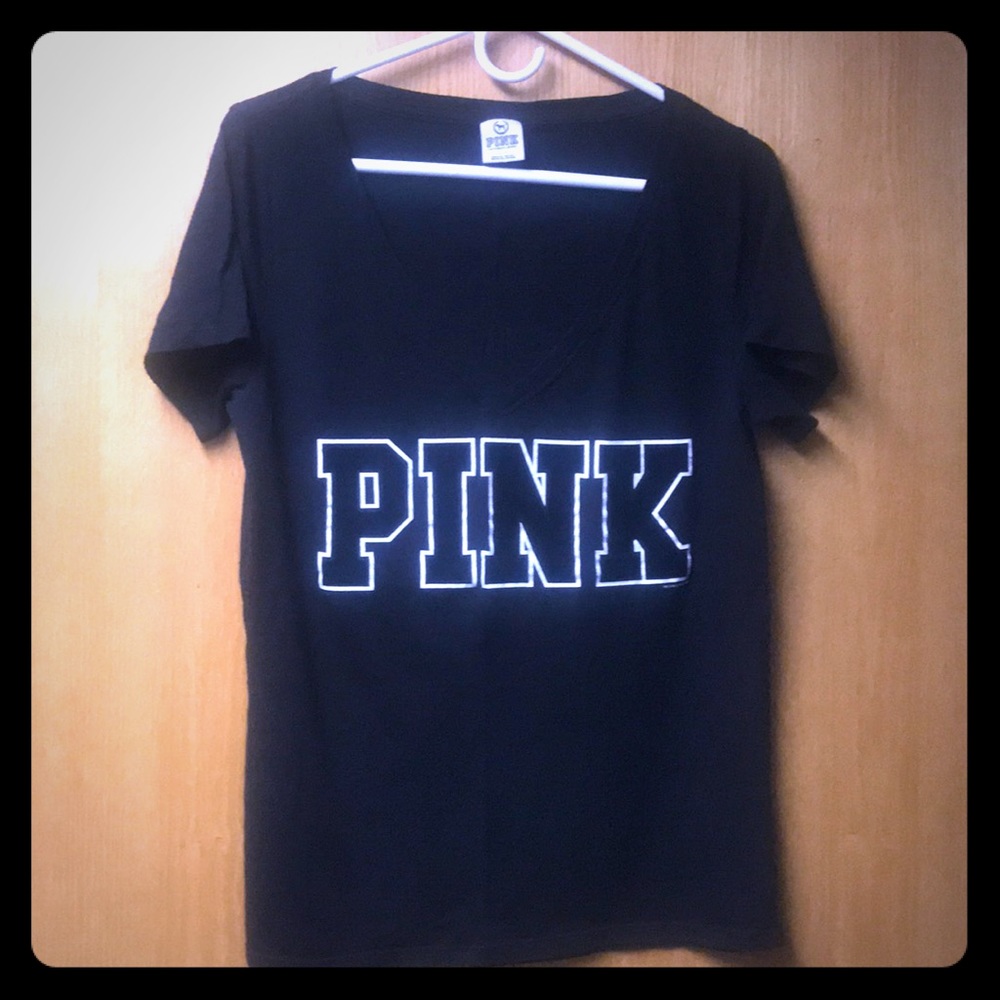VIctorias Secret Pink Black V-neck T-shirt